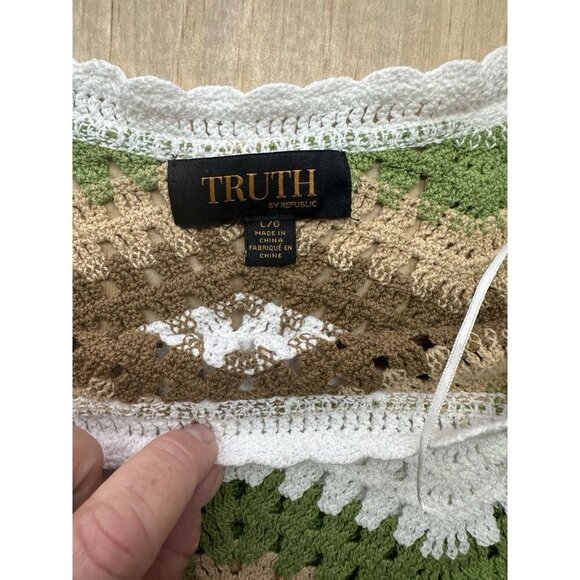 Truth by Republic Sweater Western Festival Large Crochet Knit Pullover Boho Crop - Picture 5 of 6